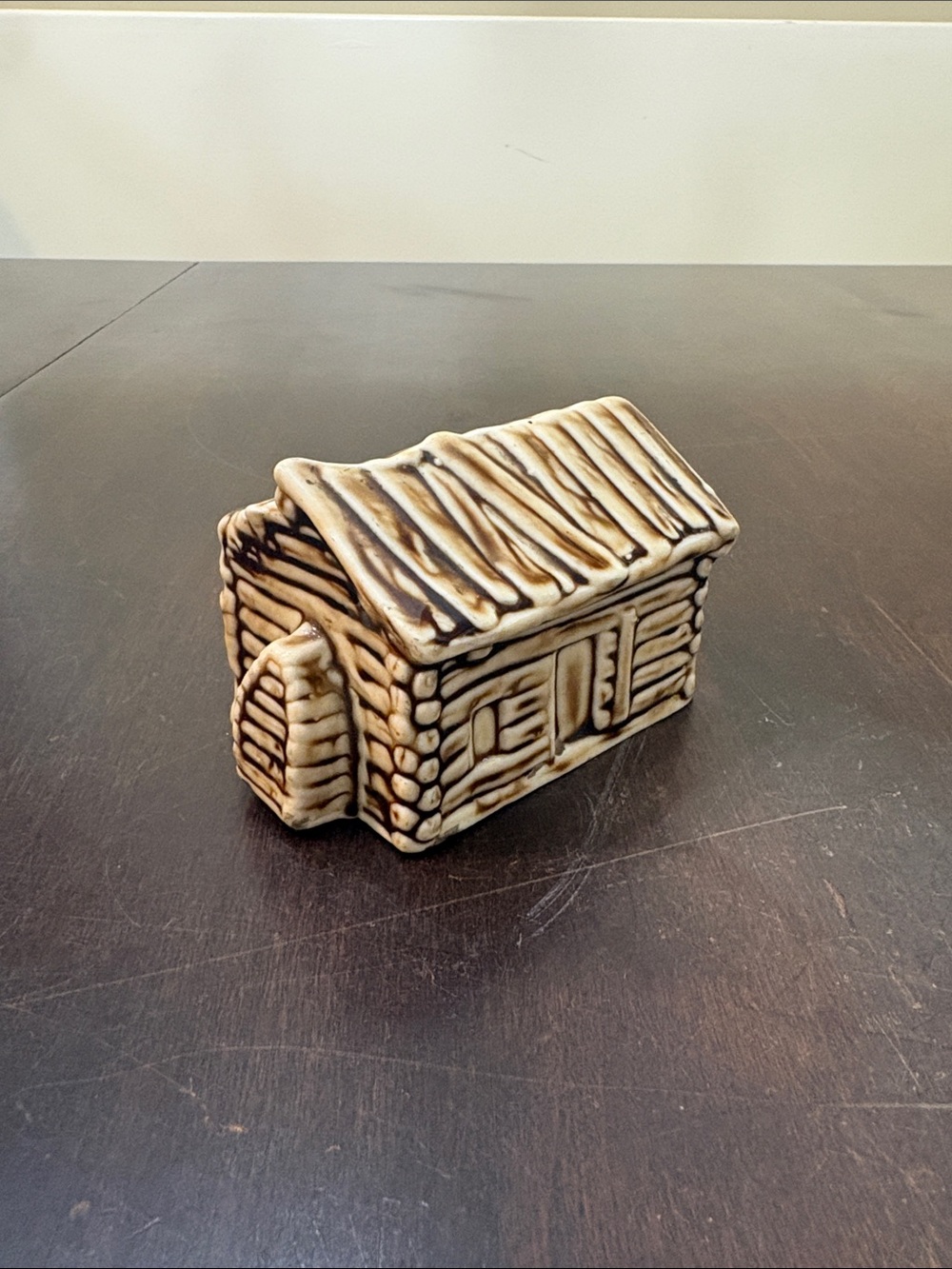 VTG Antique Van Dyk Teas Abraham Lincoln Birthplace Log Cabin Ceramic Coin Bank
